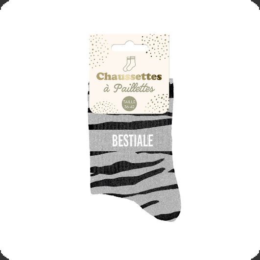 Chaussettes Paillettes Cougar Motif Léopard Argenté - Taille 36-42 - Femme - Style Scintillant Et Doux
